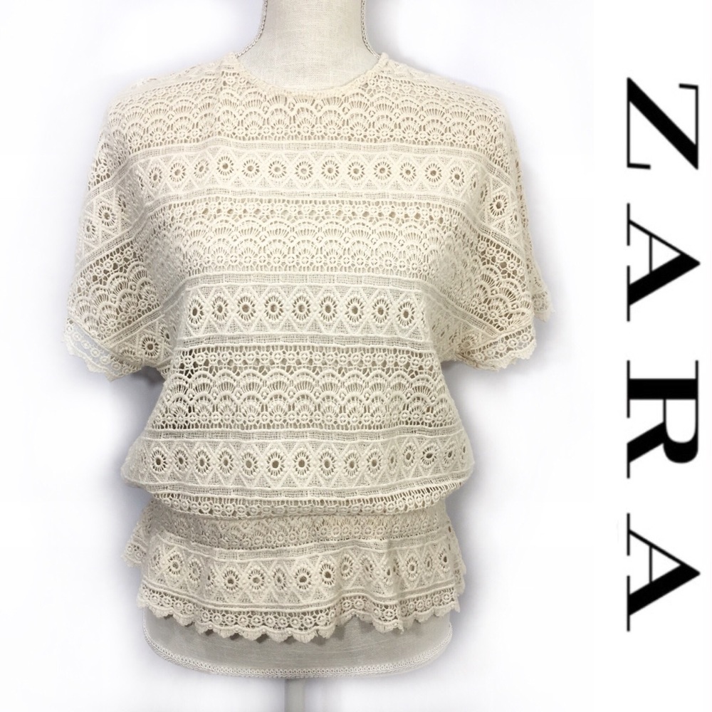 Zara Crochet Lace Cotton Cream Top Sz M NWT